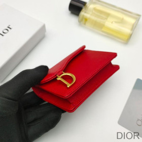 Dior Saddle Flap Card Holder Grained Calfskin Red