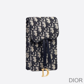 Dior Saddle Vertical Pouch Oblique Motif Canvas Blue
