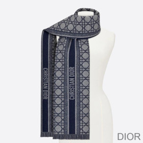 Dior Scarf Cannage Cashmere and Virgin Wool Navy Blue