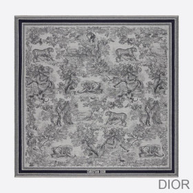 Dior Shawl Toile de Jouy Wool, Silk and Cotton Grey
