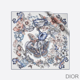 Dior Square Scarf Le Jugement Silk Blue