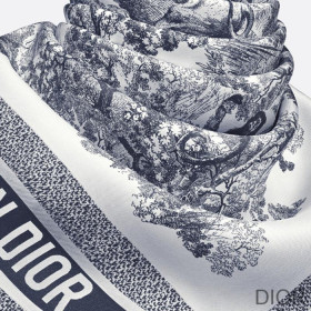 Dior Square Scarf Toile de Jouy Silk Blue