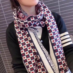 Dior Stole Dioramour D Chess Hearts Wool Black