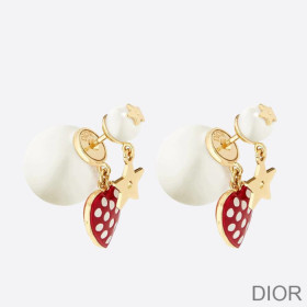 Dior Tribales Dioramour Earrings Metal, White Resin Pearls and Red Lacquer with White Polka Dots Gold