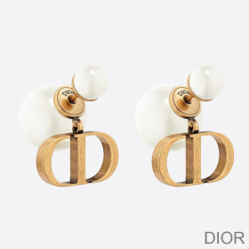 Dior Tribales Earrings Antique CD and White Resin Pearls Gold