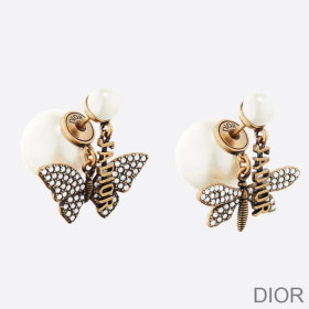 Dior Tribales Earrings Antique Metal, White Resin Pearls and White Crystals Gold