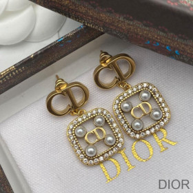 Dior Tribales Earrings Gold finish Metal, White Resin Pearls And White Crystals Gold