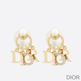 Dior Tribales Earrings Metal, White Resin Pearls and White Crystals Gold