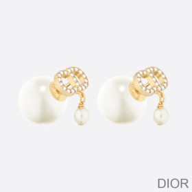 Dior Tribales Earrings Metal With White Resin Pearls And White Crystals Gold