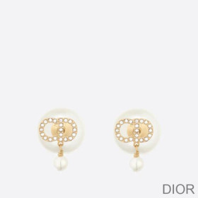 Dior Tribales Earrings Metal With White Resin Pearls And White Crystals Gold