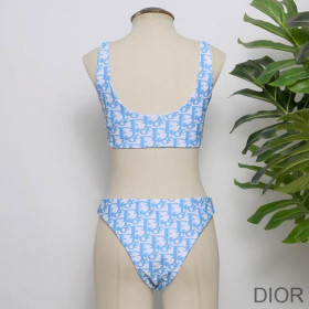 Dior Two Piece Swimsuit Women Oblique Jacquard Lycra Sky Blue