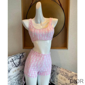 Dior Two Piece Swimsuit Women Oblique Jacquard Nylon Pink