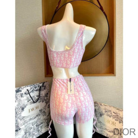 Dior Two Piece Swimsuit Women Oblique Jacquard Nylon Pink