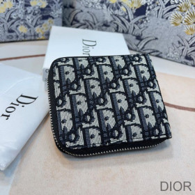 Dior Zipped Wallet Oblique Motif Canvas Blue