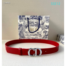 Dior CD Icon Leather Belts With Silver CD Buckle And Leather Strap 30 mm In Red