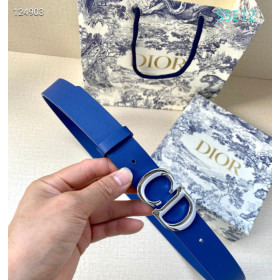 Dior CD Icon Leather Belts With Silver CD Buckle And Leather Strap 30 mm In Blue