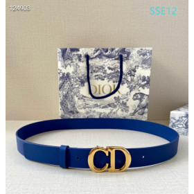 Dior CD Icon Leather Belts With Gold CD Buckle And Leather Strap 30 mm In Blue