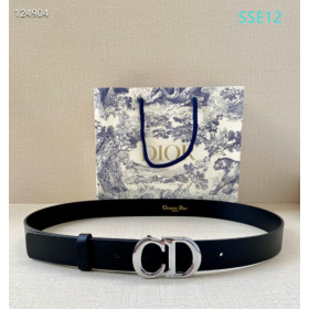 Dior CD Icon Leather Belts With Silver CD Buckle And Leather Strap 30 mm In Black