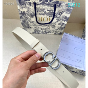 Dior CD Icon Leather Belts With Silver CD Buckle And Leather Strap 30 mm In White