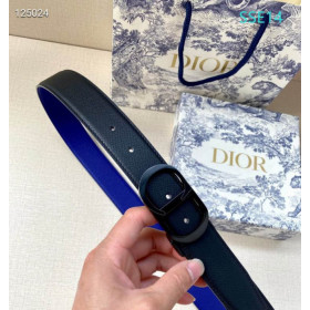 Dior Reversible Leather Belts With Black CD Buckle And Leather Strap 35 mm In Black And Blue