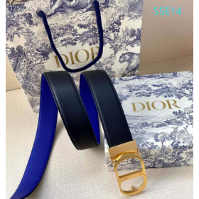 Dior Reversible Leather Belts With Gold CD Buckle And Leather Strap 35 mm In Black And Blue