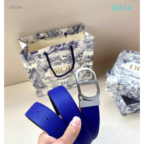 Dior Reversible Leather Belts With Silver CD Buckle And Leather Strap 35 mm In Black And Blue
