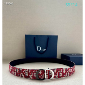 Dior Oblique Monogram Leather Belts With Black And Silver CD Buckle And Leather Strap 35 mm In Red