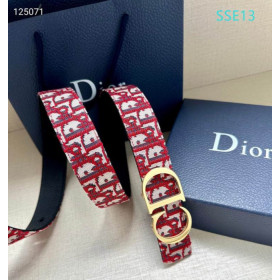 Dior Oblique Monogram Leather Belts With Gold CD Buckle And Leather Strap 35 mm In Red
