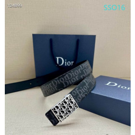 Dior Oblique Monogram Leather Belts With Silver Buckle And Leather Strap 35 mm In Black Online