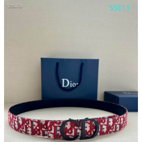Dior Oblique Monogram Leather Belts With Black CD Buckle And Leather Strap 35 mm In Red
