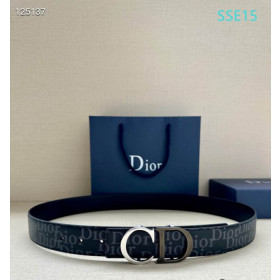 Dior Oblique Monogram Leather Belts With Black And Silver CD Buckle And Leather Strap 35 mm In Black