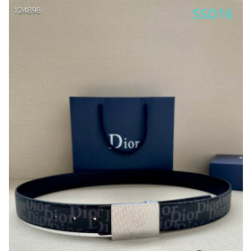 Dior Oblique Monogram Leather Belts With Silver Plaque Buckle And Leather Strap 35 mm In Black