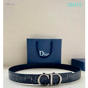 Dior Oblique Monogram Leather Belts With Silver Buckle And Leather Strap 35 mm In Black