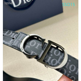 Dior Oblique Monogram Leather Belts With Silver Buckle And Leather Strap 35 mm In Black