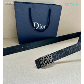 Dior Oblique Monogram Leather Belts With Gunmetal Buckle And Leather Strap 35 mm In Black