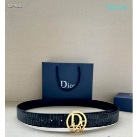 Dior Oblique Monogram Leather Belts With Gold Circle Buckle And Leather Strap 35 mm In Black