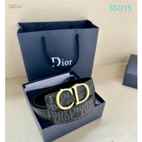 Dior Oblique Monogram Leather Belts With Gold Buckle And Leather Strap 35 mm In Black