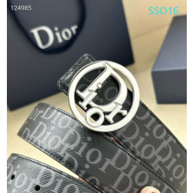 Dior Oblique Monogram Leather Belts With Silver Circle Buckle And Leather Strap 35 mm In Black