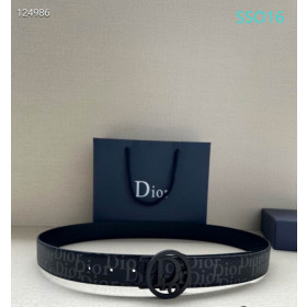 Dior Oblique Monogram Leather Belts With Black Circle Buckle And Leather Strap 35 mm In Black