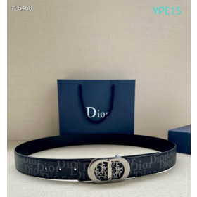 Dior Oblique Monogram Leather Belts With Matte Silver Buckle And Leather Strap 35 mm In Black