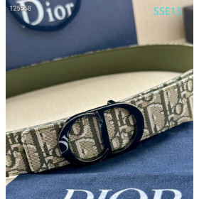 Dior Oblique Monogram Leather Belts With Black CD Buckle And Leather Strap 35 mm In Beige Sale