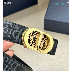 Dior Oblique Monogram Leather Belts With Gold Buckle And Leather Strap 35 mm In Black Sale