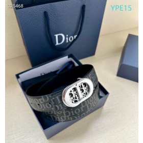 Dior Oblique Monogram Leather Belts With Silver Buckle And Leather Strap 35 mm In Black Sale