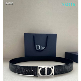 Dior Oblique Monogram Leather Belts With Silver Buckle And Leather Strap 35 mm In Black Outlet