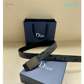 Dior Oblique Monogram Leather Belts With Gunmetal Plaque Buckle And Leather Strap 35 mm In Black