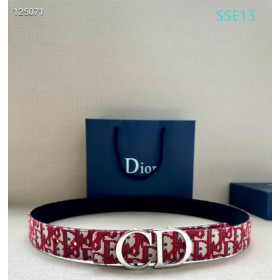 Dior Oblique Monogram Leather Belts With Silver CD Buckle And Leather Strap 35 mm In Red