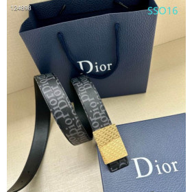 Dior Oblique Monogram Leather Belts With Gold Plaque Buckle And Leather Strap 35 mm In Black