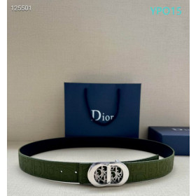 Dior CD Icon Leather Belts With Silver CD Buckle And Leather Strap 30 mm In Green