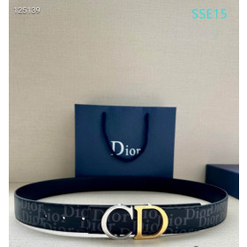 Dior Oblique Monogram Leather Belts With Black And Gold CD Buckle And Leather Strap 35 mm In Black