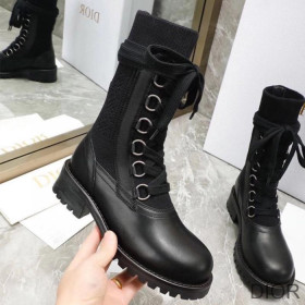 Dior Diorland Lace up Boots Women Calfskin and Cotton Black